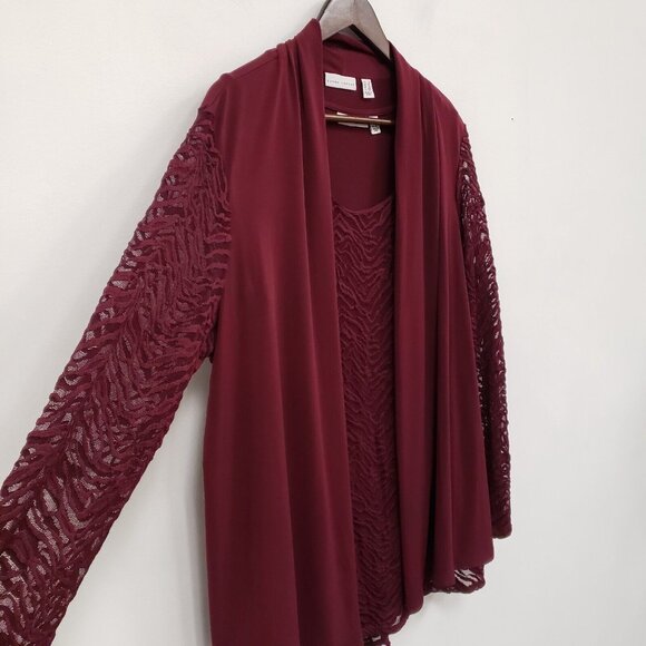 Susan Graver Womens Textured Kimono Set Size 1X Burgundy Stretch Career Church - Picture 2 of 14